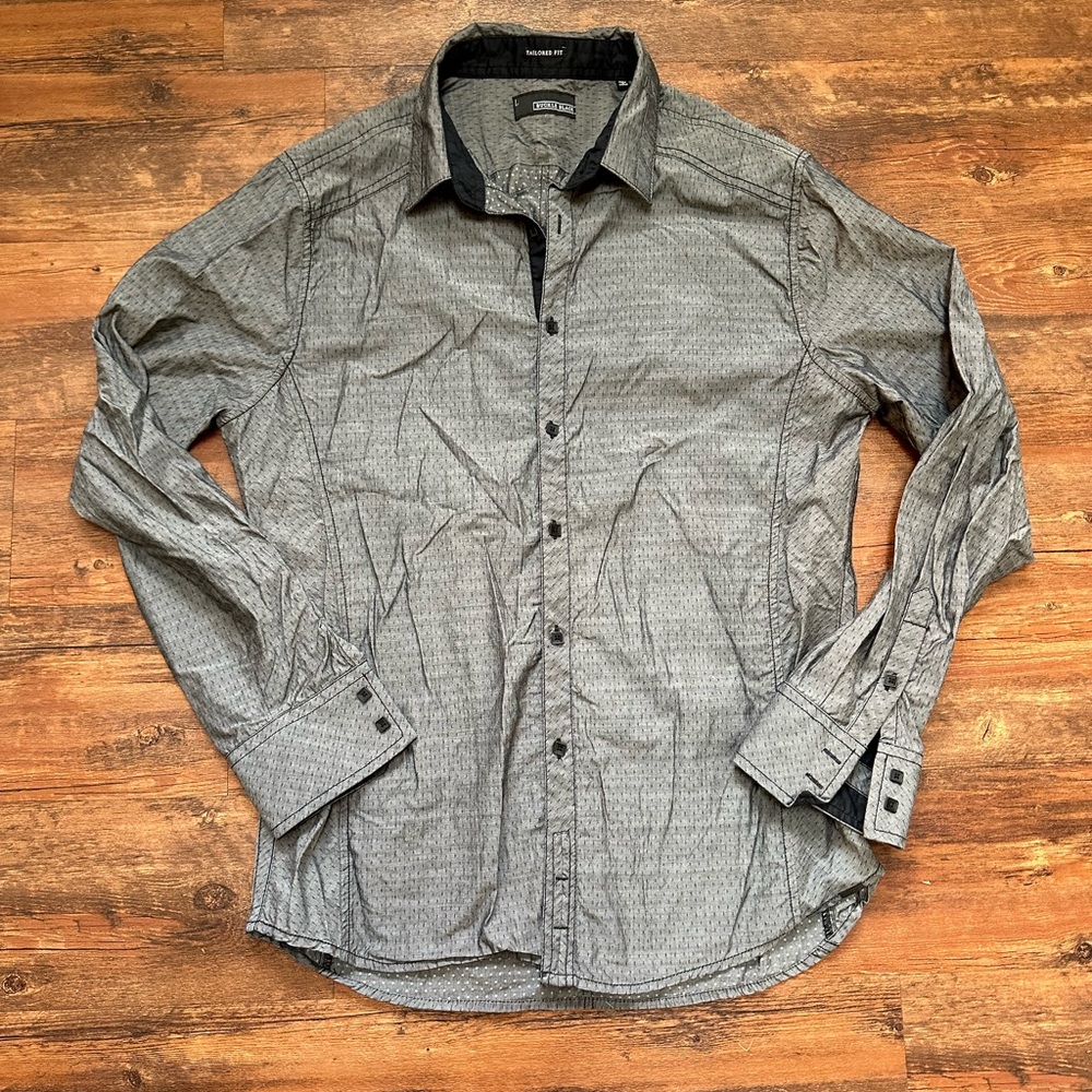 Men's Buckle Black Grey Button Up Shirt